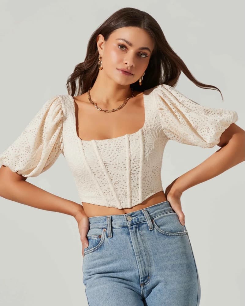 Eyelet Square Balloon Sleeve Bustier - Image 1