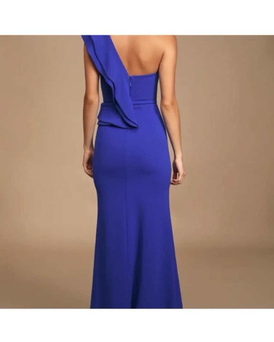 Lulu’s Blue One Shoulder Ruffle Gown - Image 2