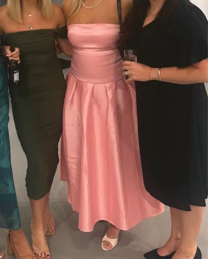 Drop Waist Pink Strapless Midi Dress - Image 2