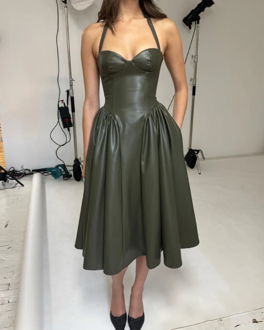 Olive Vegan Leather Dress - Image 1