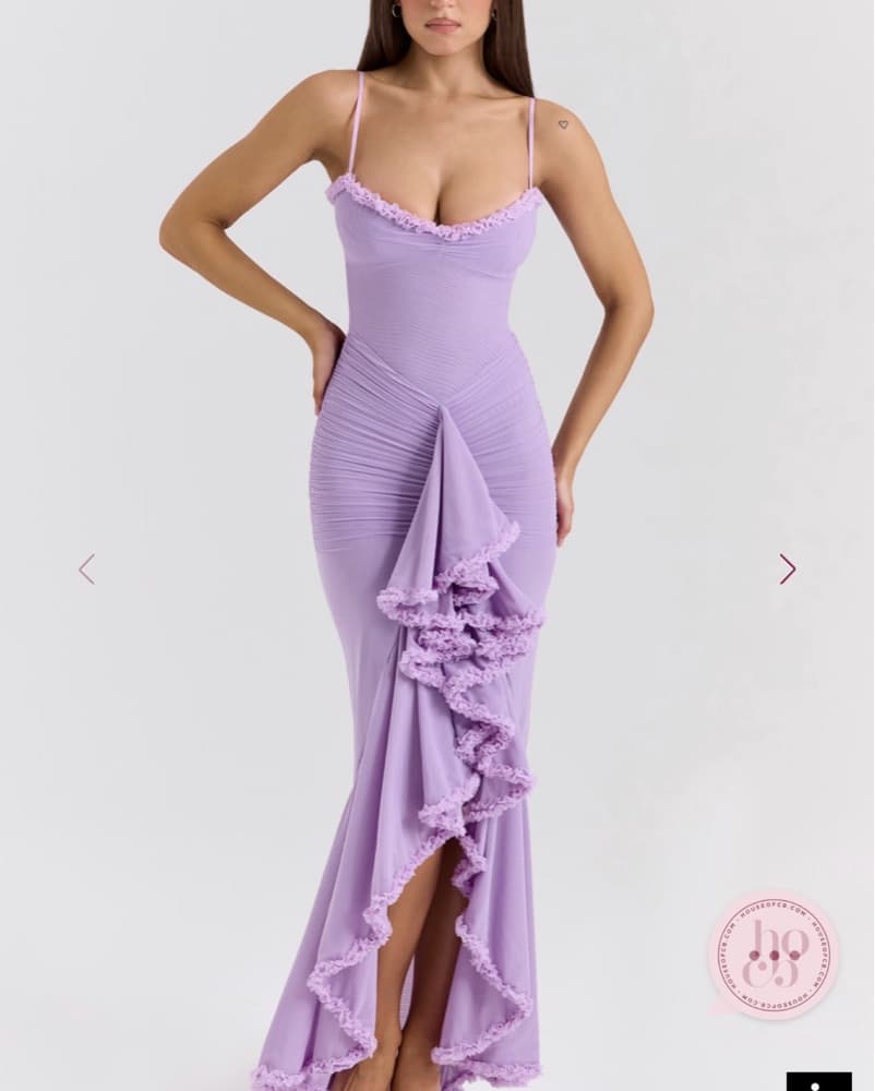 Orchid mesh Ruffled Front Gown - Image 1