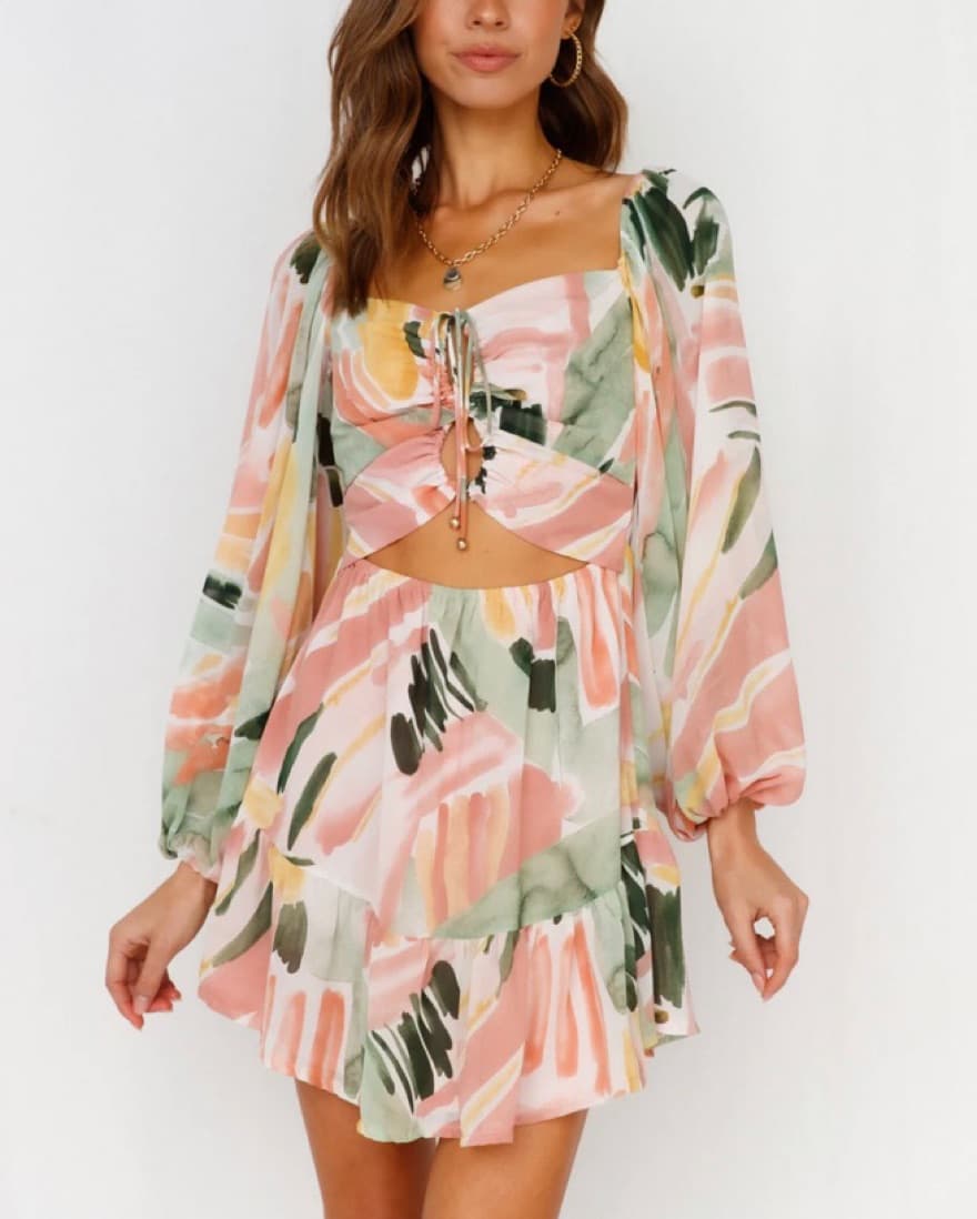 Tropical Pastel Mini Dress with Cutouts - Image 2