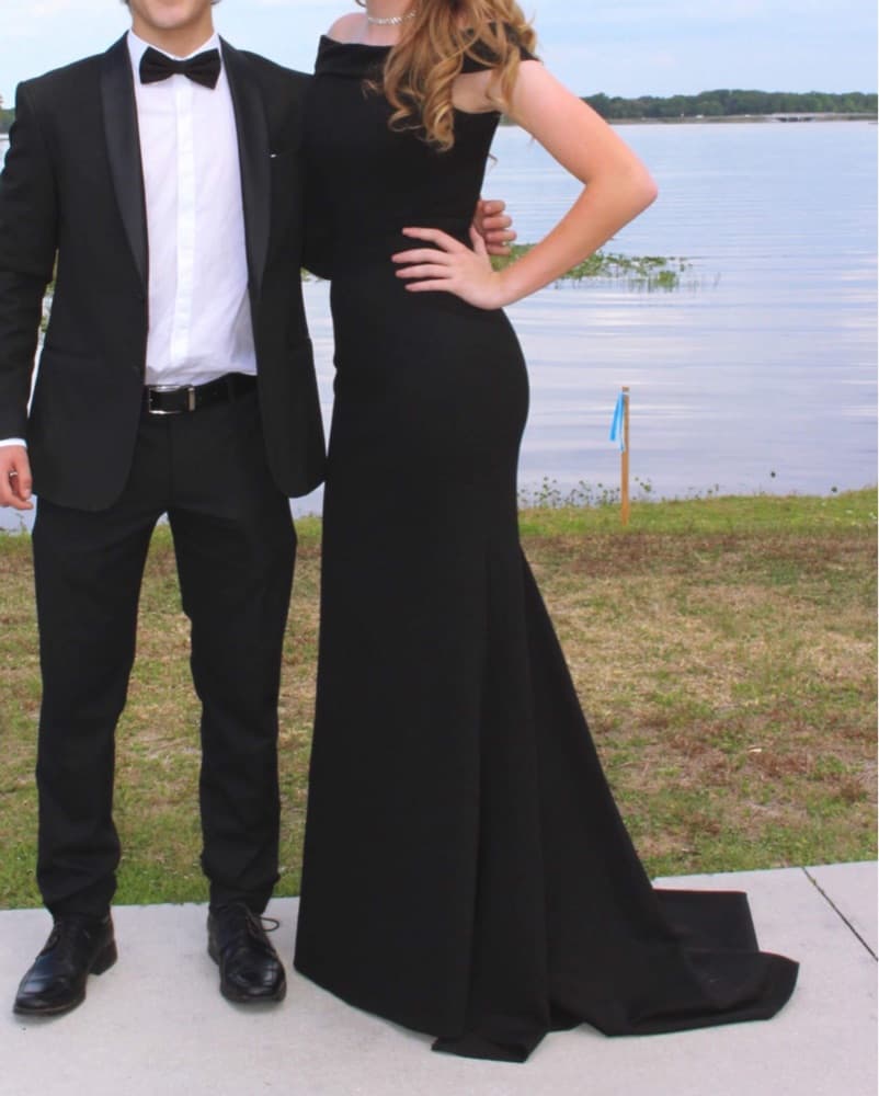 Black Off the Shoulder Sherri Hill Gown - Image 1