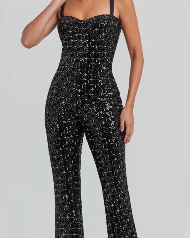 Nadine Glamorous Sequined Black Jumpsuit - Image 1