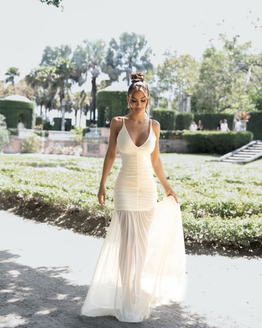 Lemon Ruched Plunge Neck Maxi Dress  - Image 4
