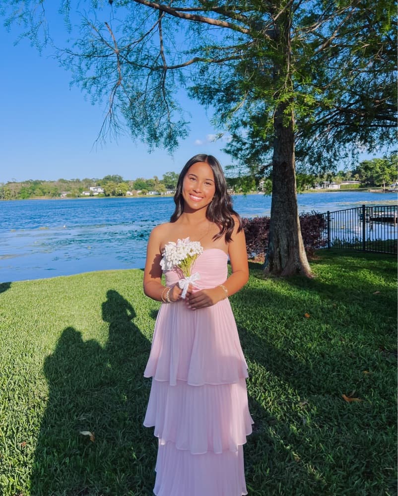 Light Pink Strapless Tiered Maxi Dress - Image 3