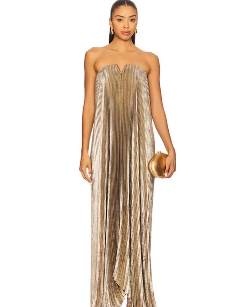 Shimmer Strapless Pleated Black Tie Gown - Image 2