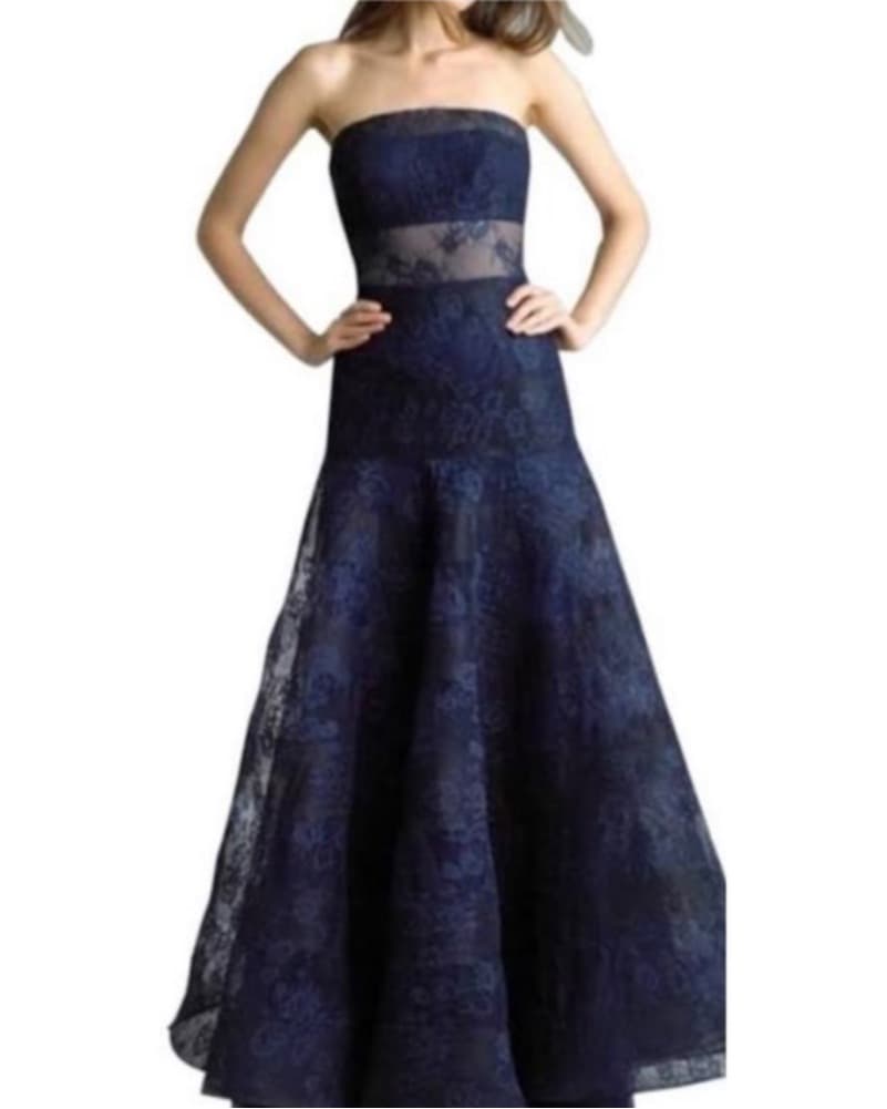 Elegant Navy Lace Gown - Image 1