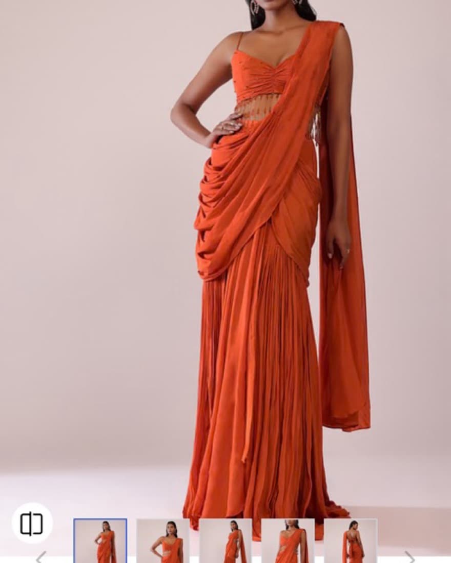 Orange Crepe Predraped Saree  - Image 1