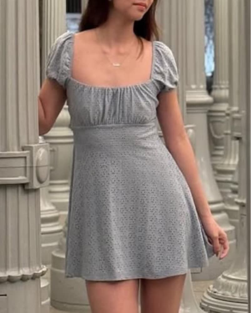 Puff Sleeve Cutout Back Blue Mini Dress - Image 4