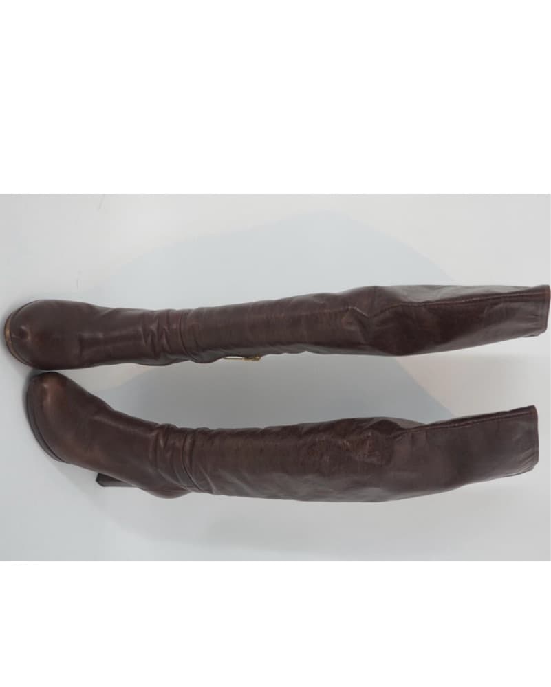 Prada Brown Leather Knee-High Boots Heel - Image 3