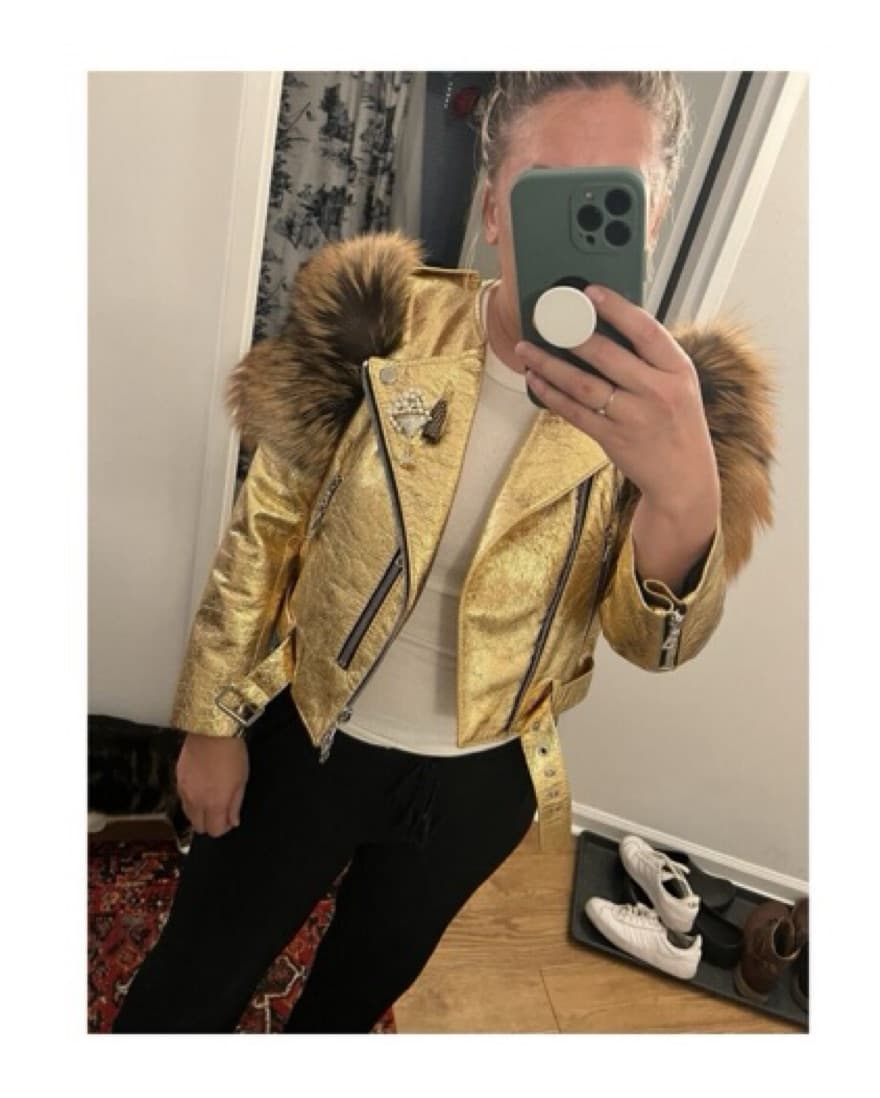 Marc Jacobs Fox Fur Leather Jacket Gold  - Image 2