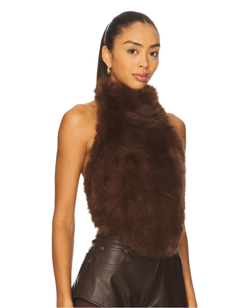 Julietta Faux Fur Top in Chocolate - Image 2