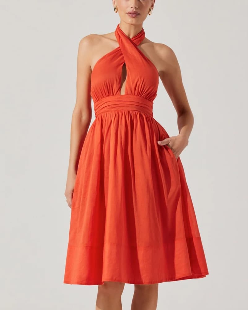 Linen Orange Halter Dress - Image 1