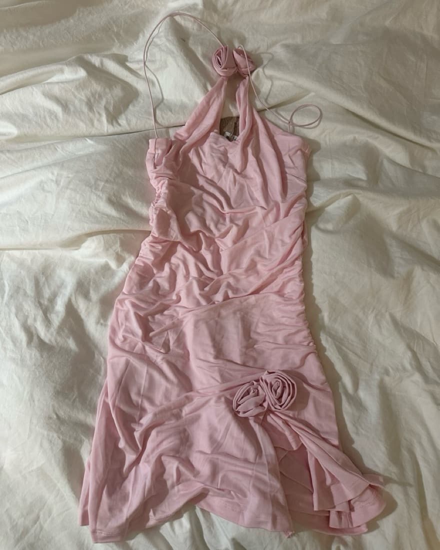 meshki pink halter dresses with roses - Image 2