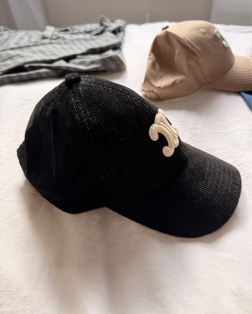 Celine Black Corduroy Triomphe Hat - Image 2