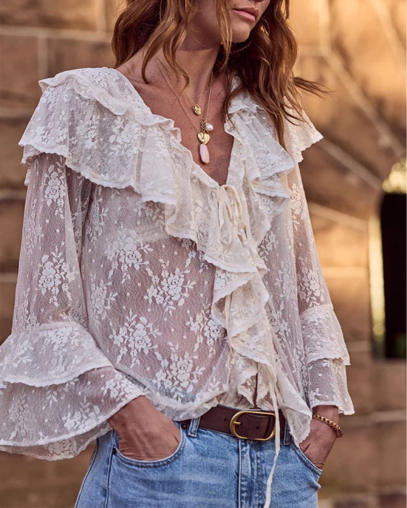 Spell Ethereal Lace Ruffle Blouse - Image 2