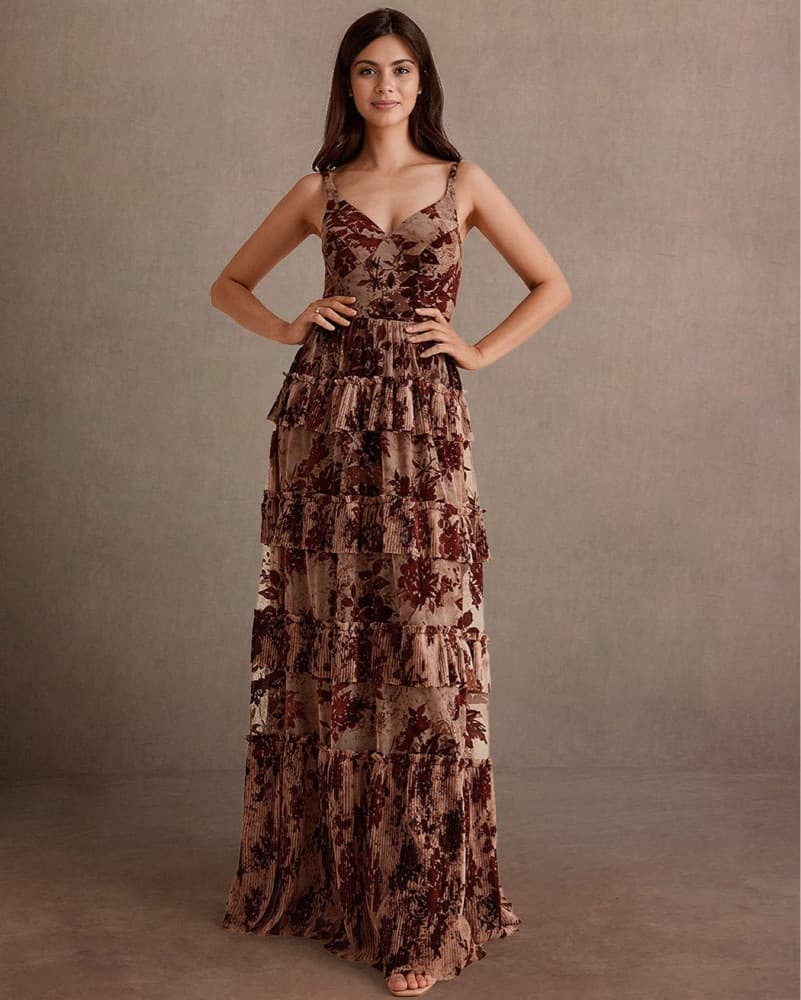 CAMMY BURNT ORANGE RUFFLE MAXI DRESS - Image 5