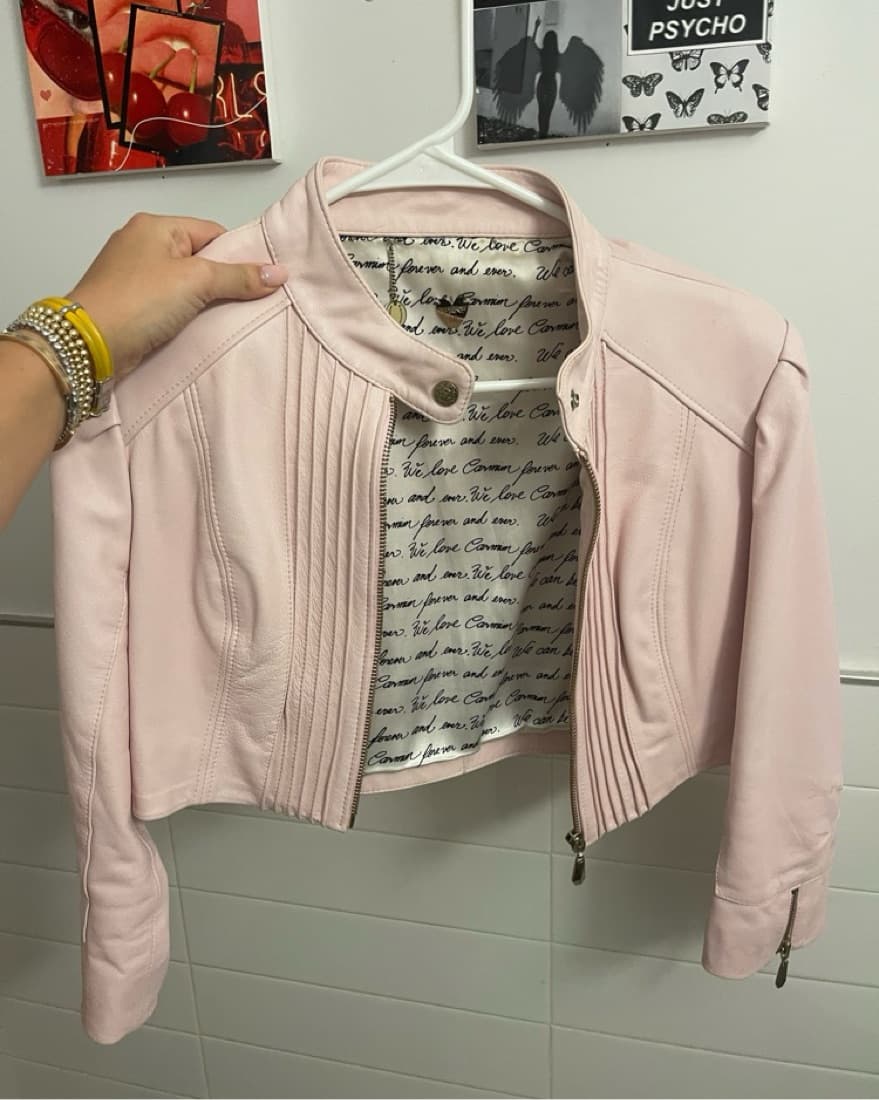 Vintage Pink Faux Leather Jacket - Image 1