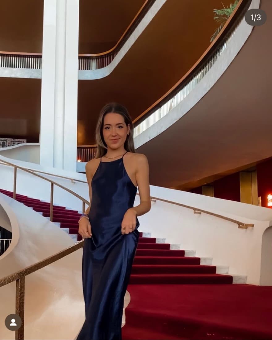 Reformation Navy Satin/Silk Midi Dress - Image 1