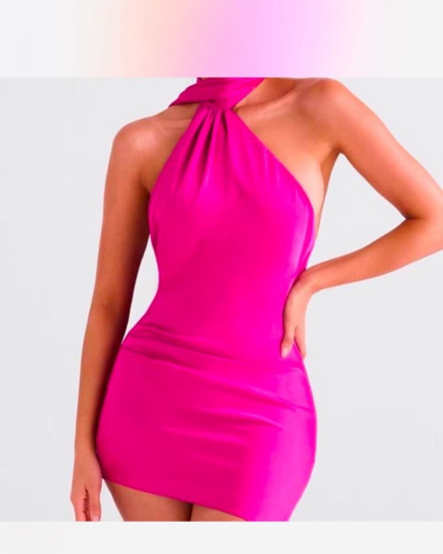 Vibrant Fuchsia One-Shoulder Mini Dress - Image 2