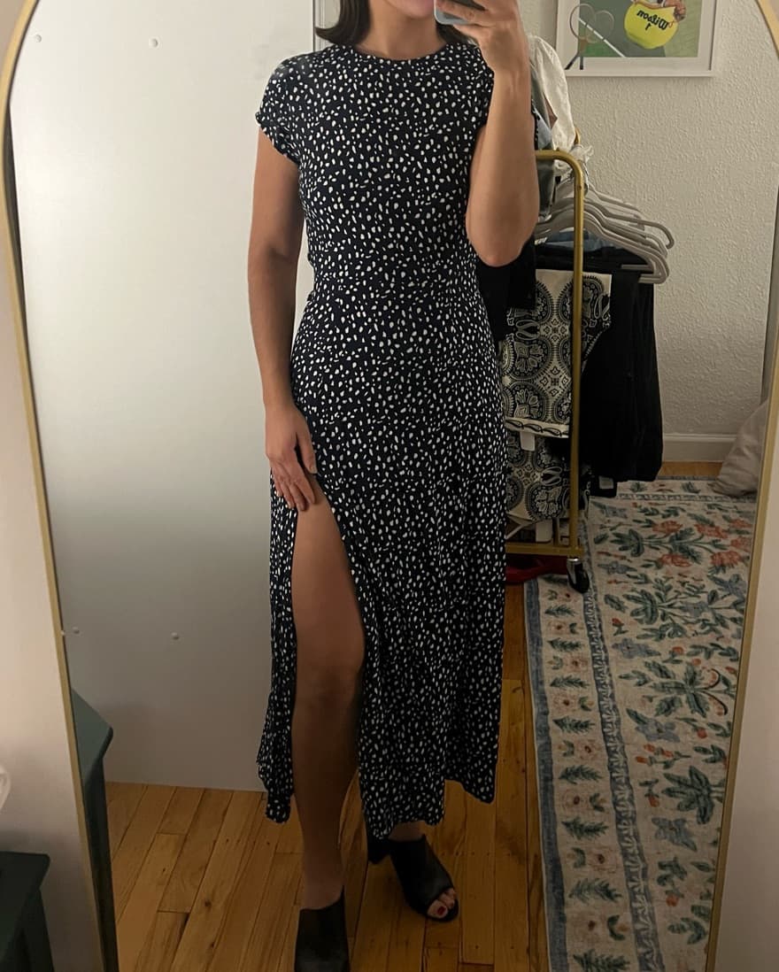 navy patterned dress - Image 1