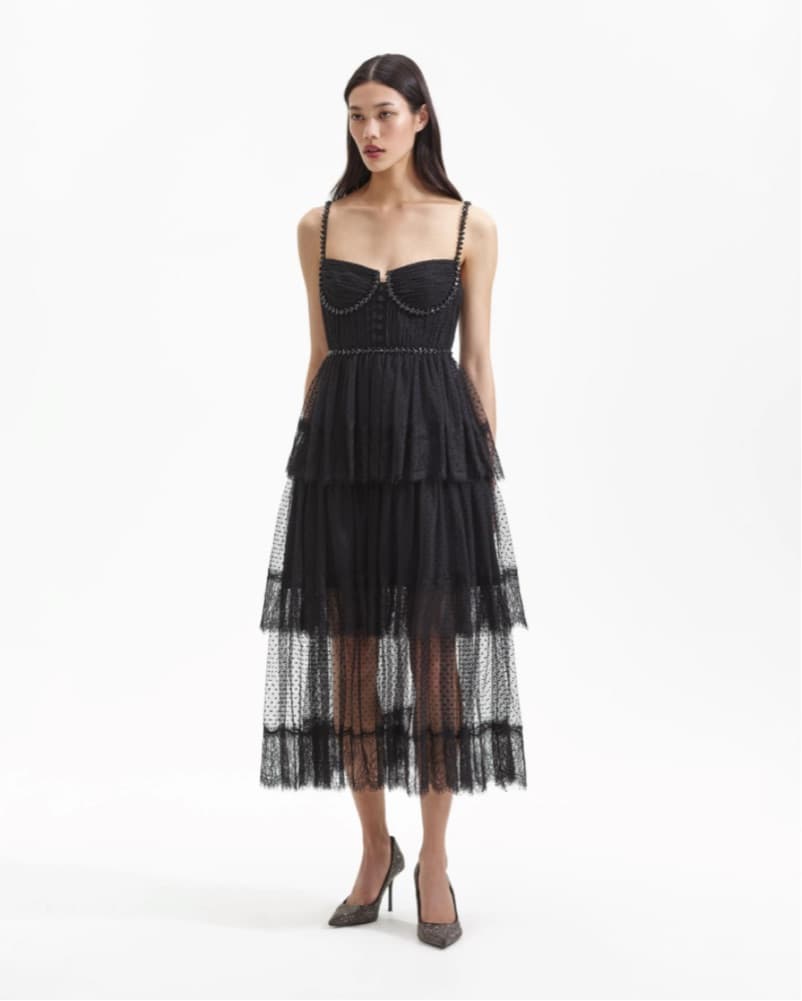 Self Portrait BLACK DOT MESH TIER MIDI  - Image 2