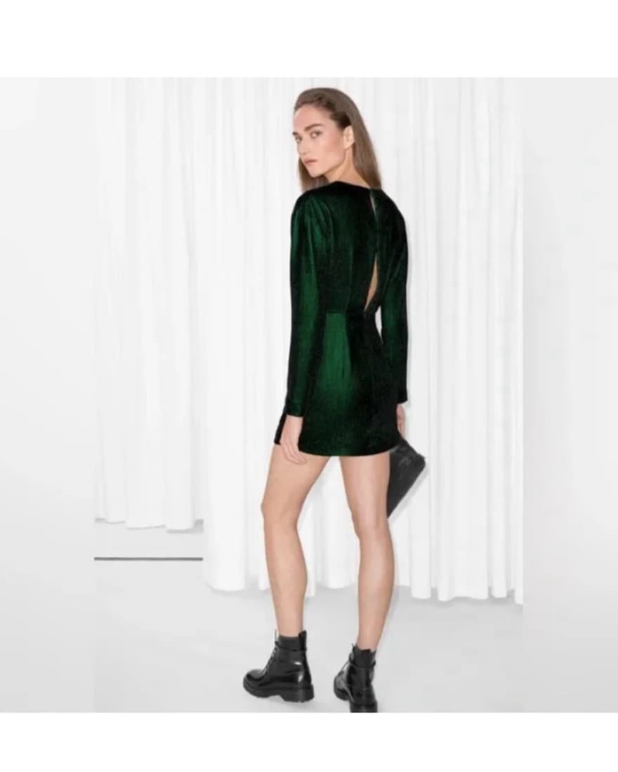 Emerald Green Velvet Mini Dress - Image 2
