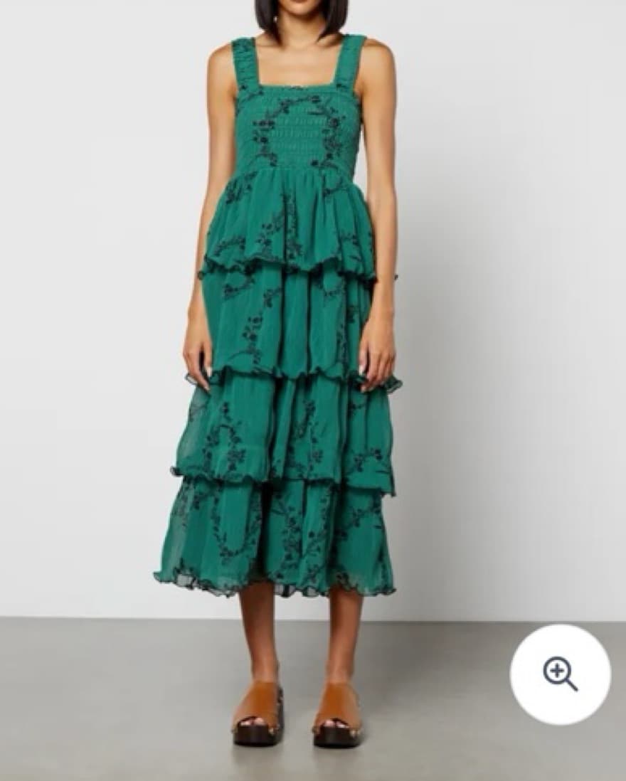 Ganni Green Georgette Tiered Midi Dress - Image 3