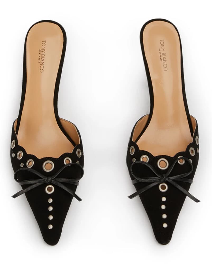 Shae Black Suede Mule Heels - Image 3