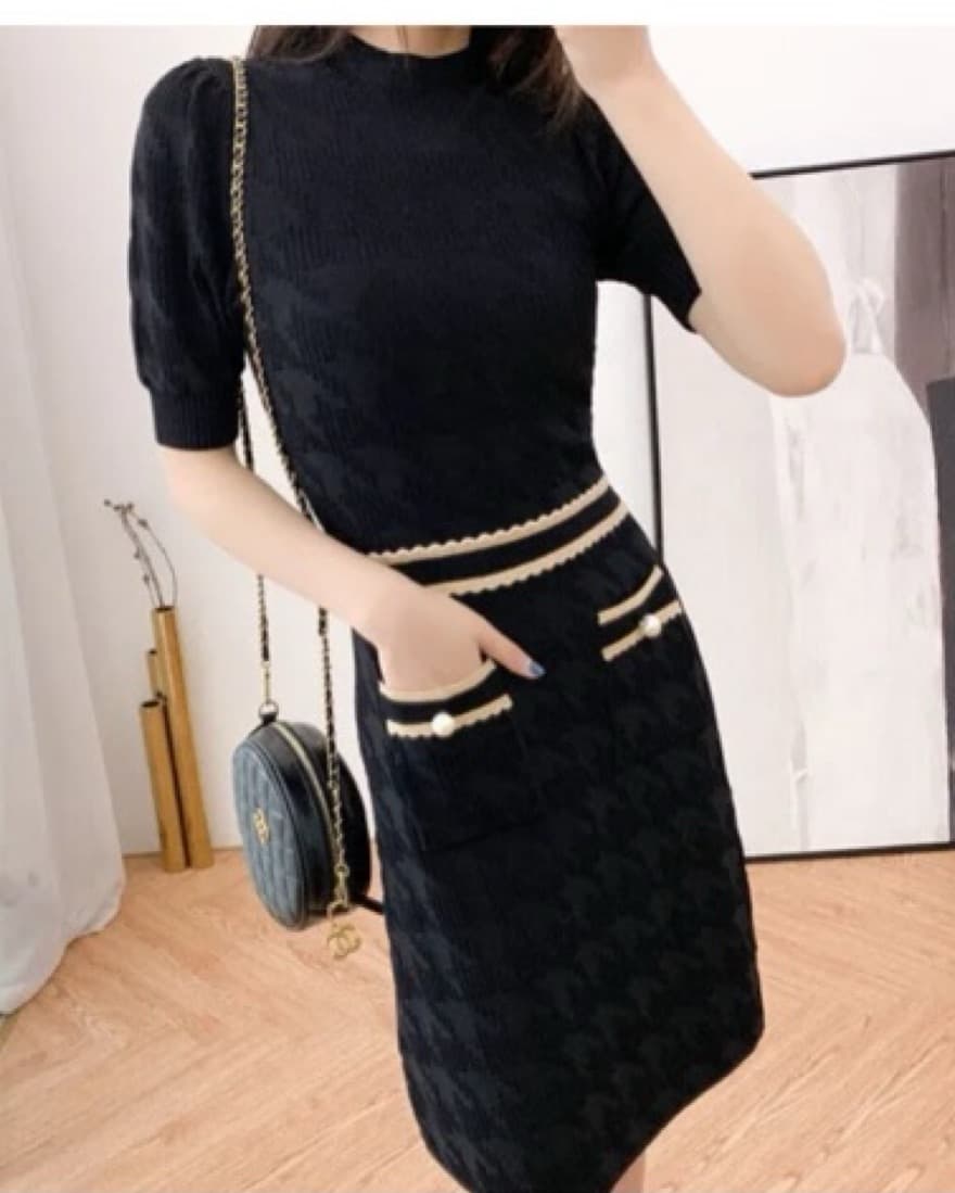 Sandro Black Dress With Pearls  - Image 1