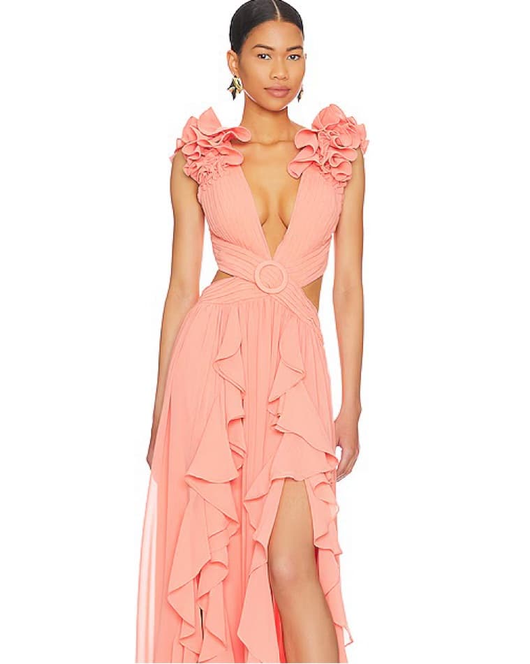 Radiant Ruffled Coral Gown - Image 2
