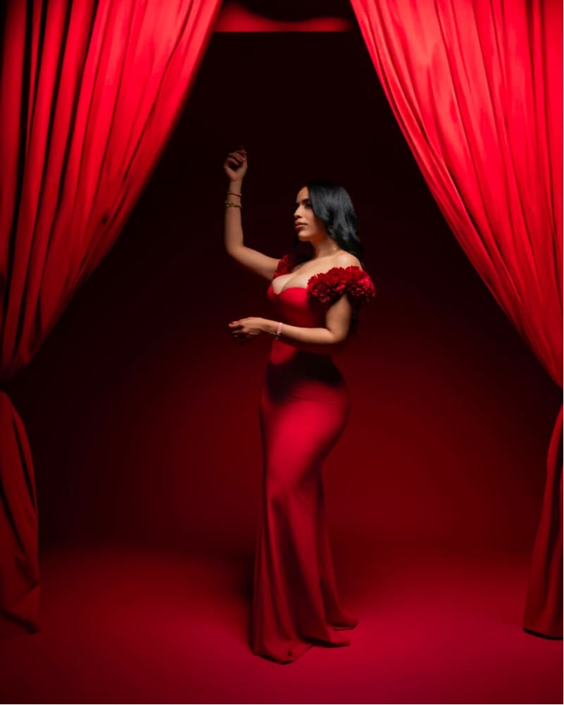Ravishing Red Floral Gown - Image 4