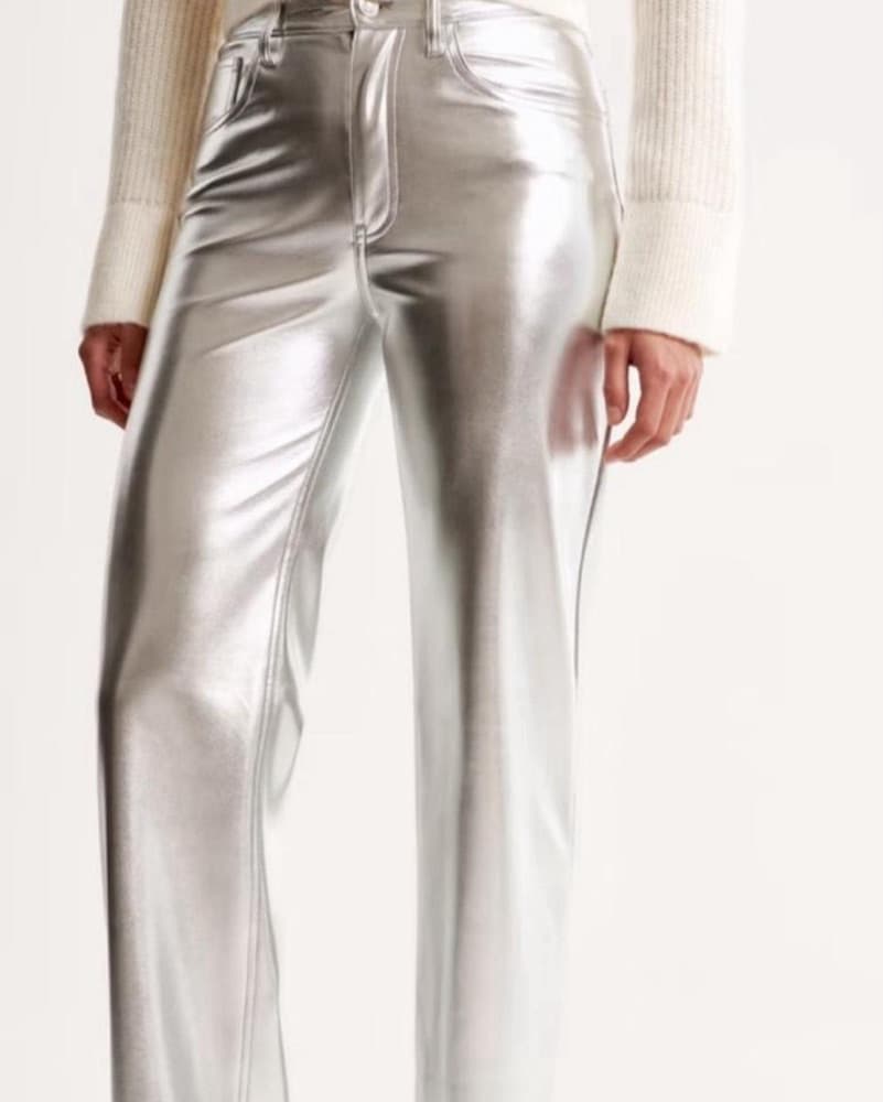 Metallic Silver Leather Pants - Image 1