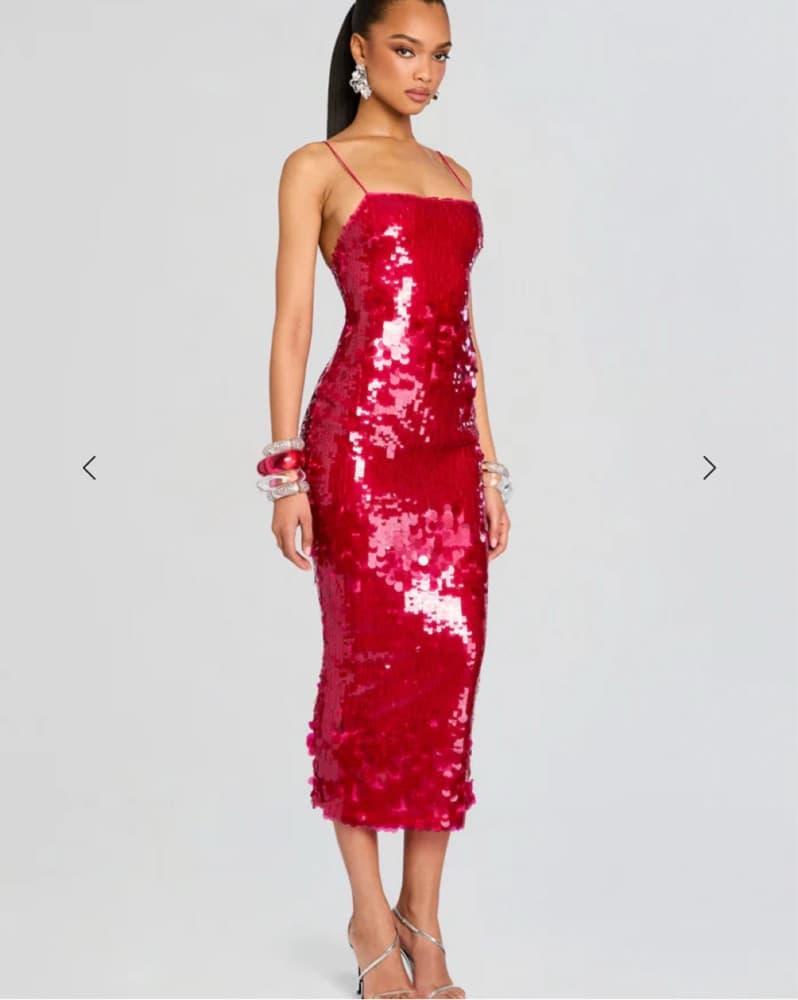 Retrofete Pink Sequin Midi Dress - Image 1