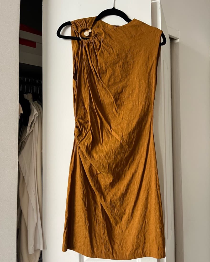 Brown Zara Elasticized Linen Dress - Image 4