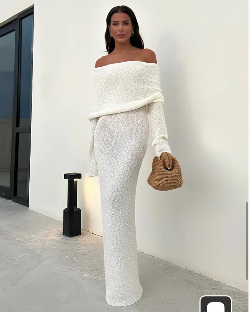 Marisol Off Shouldee Boucle Maxi Dress  - Image 6