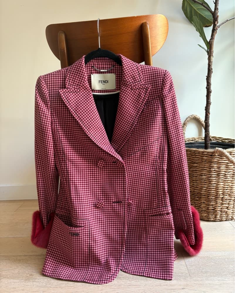 Vibrant Red Plaid Wool Fendi Blazer - Image 4