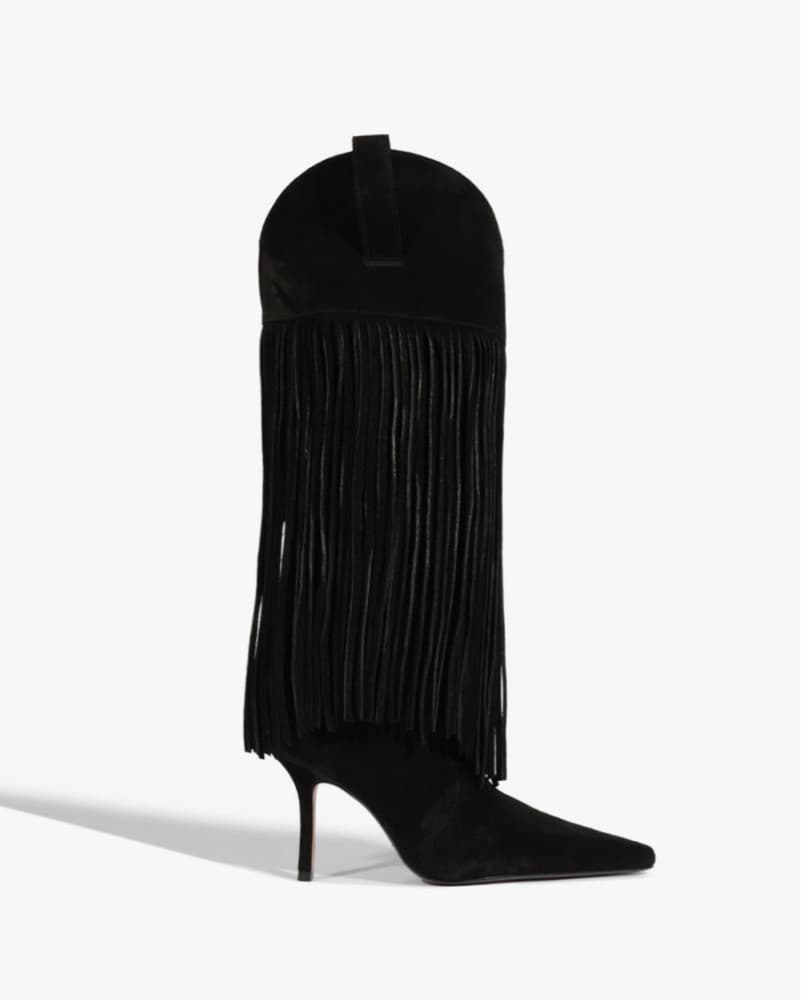 SCHUTZ FRINGE STILETTO SUEDE BOOT BLACK - Image 1
