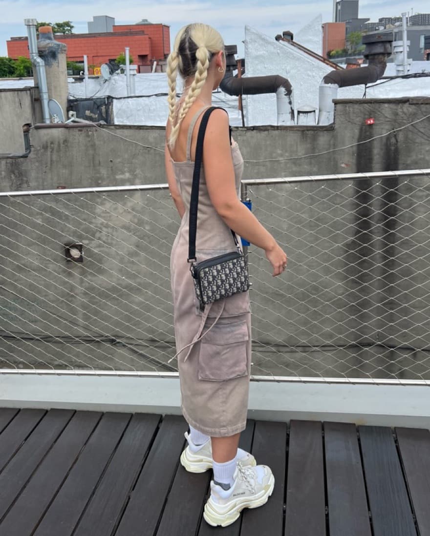 Off-white Dyed Denim Cargo Dress - Image 2
