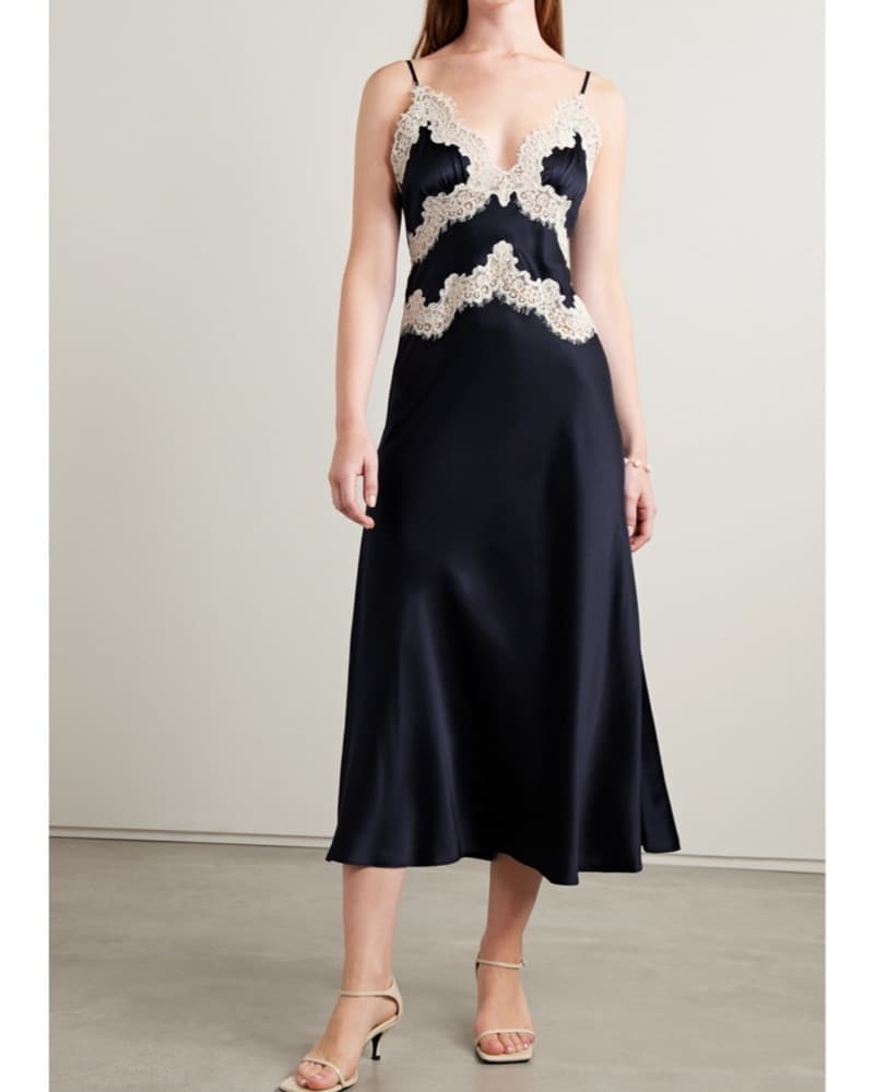 Obelia Corded Lace Trim Satin Midi Dress - Image 2