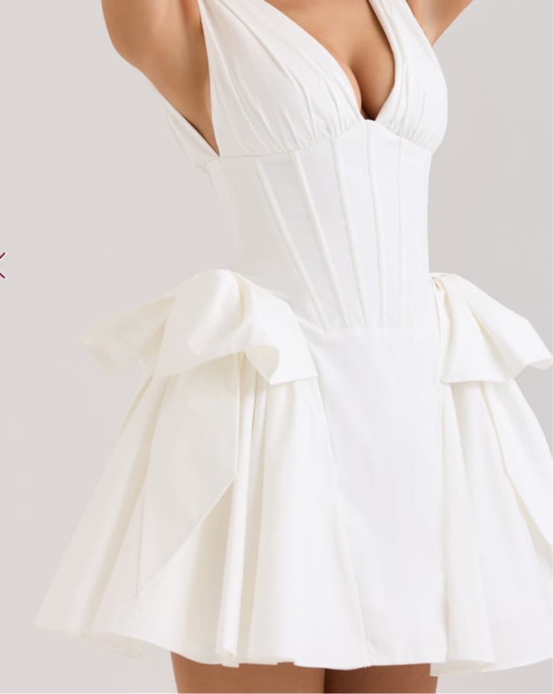 Amalia White Stretch Cotton with Bows - Image 1