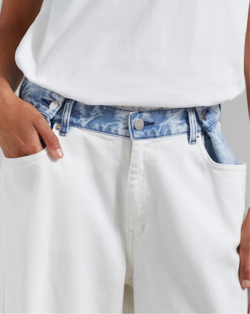 HAYLA CONTRAST DENIM PANTS - OFF WHITE/B - Image 2