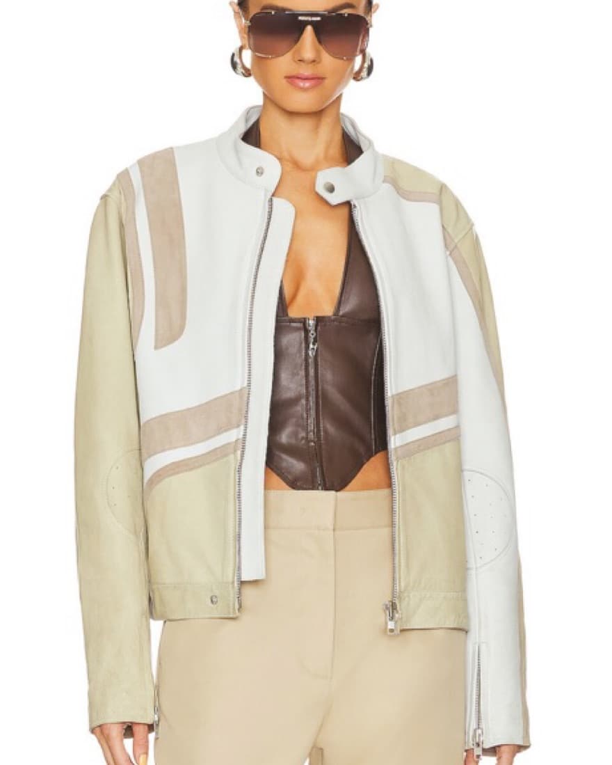 Deadwood Leather Jacket in White & Beige - Image 1