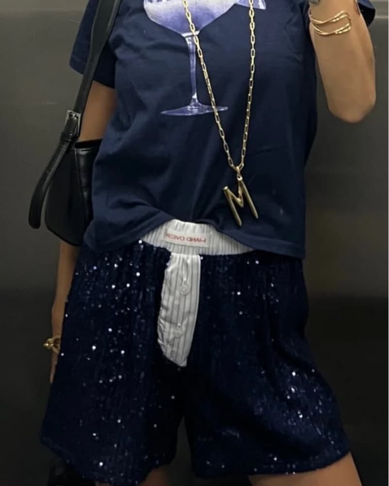 Handover Navy Sequin Glitter Shorts - Image 2