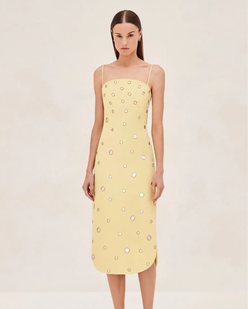 Alexis Yellow mirror Midi Dress - Image 1