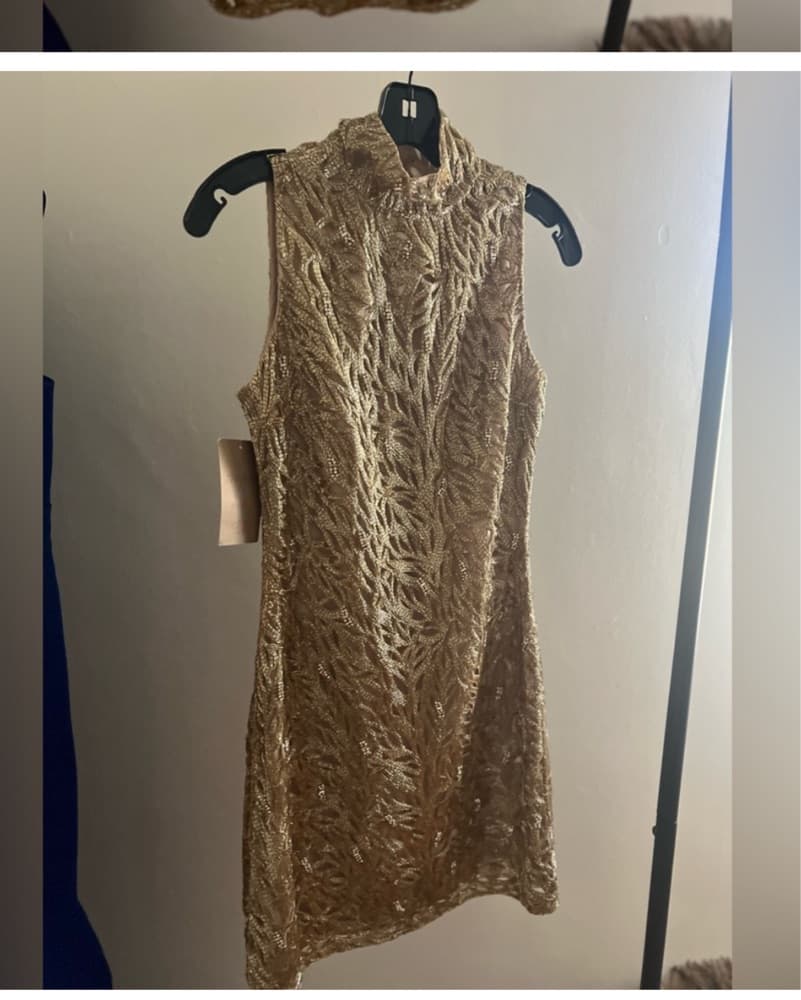 Reem Acra Gold Sequin Mini Dress - Image 6