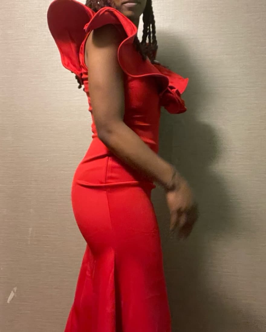 Vibrant Red Ruffle-Accented Dress - Image 1