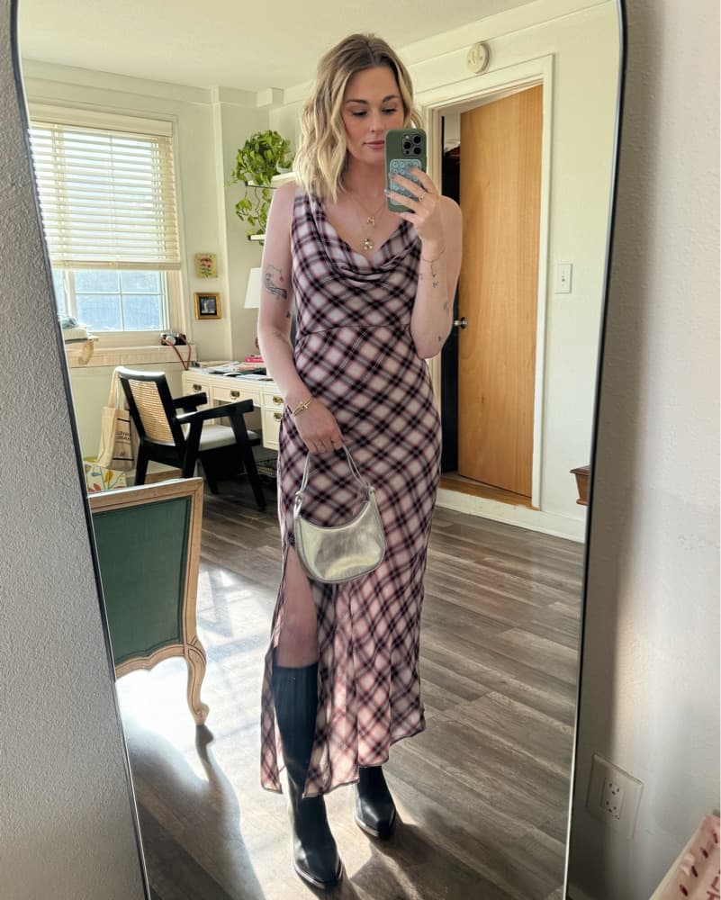 Check Print Midi Dress - Image 1