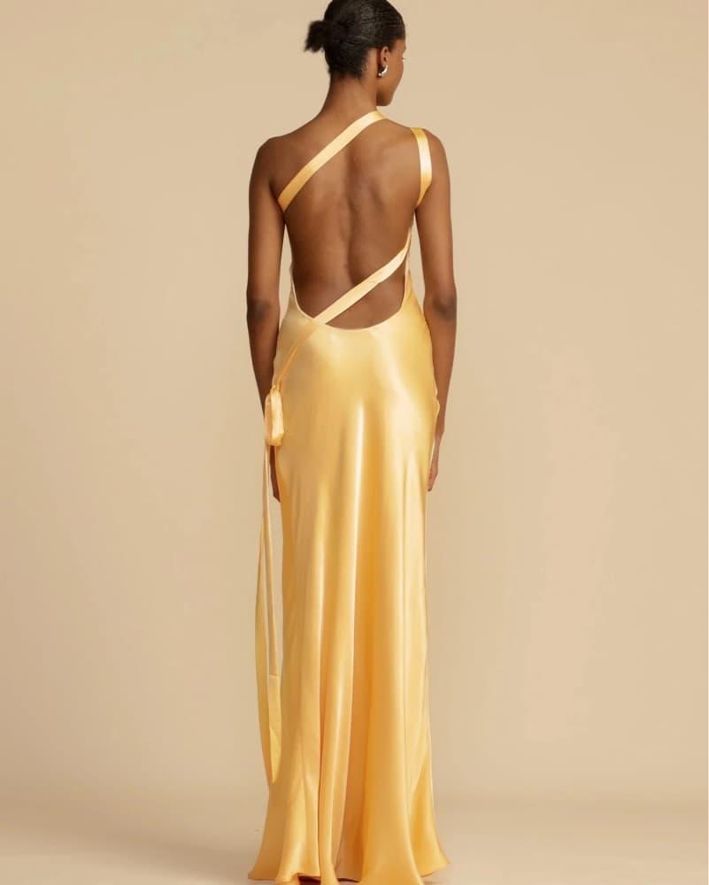Satin Asymmetrical One Shoulder Gown - Image 4